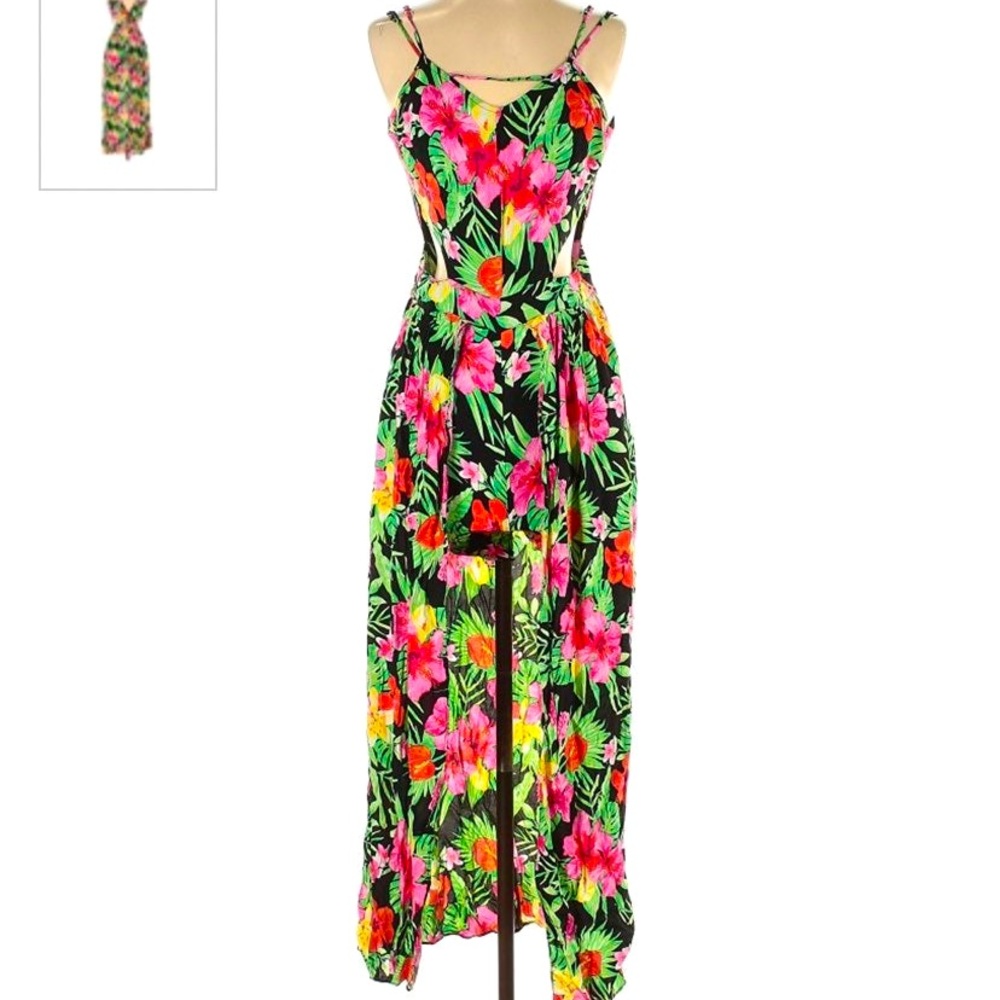Floral Sleeveless High Low Maxi Dress with Shorts